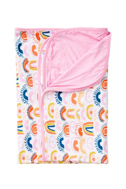 Stretchy Oversized Blanket - Rainbows Pink