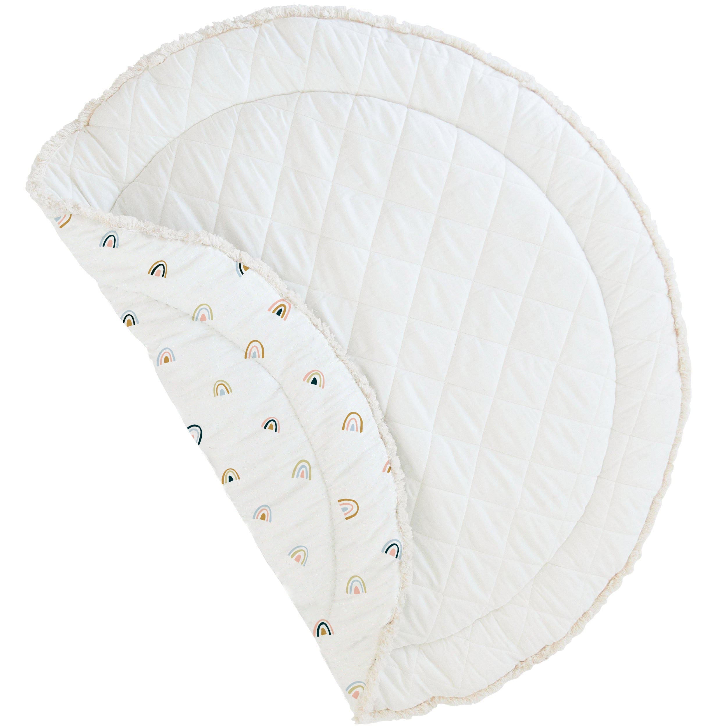 Organic Cotton Quilted Reversible Play Mat - Rainbow And Ivory