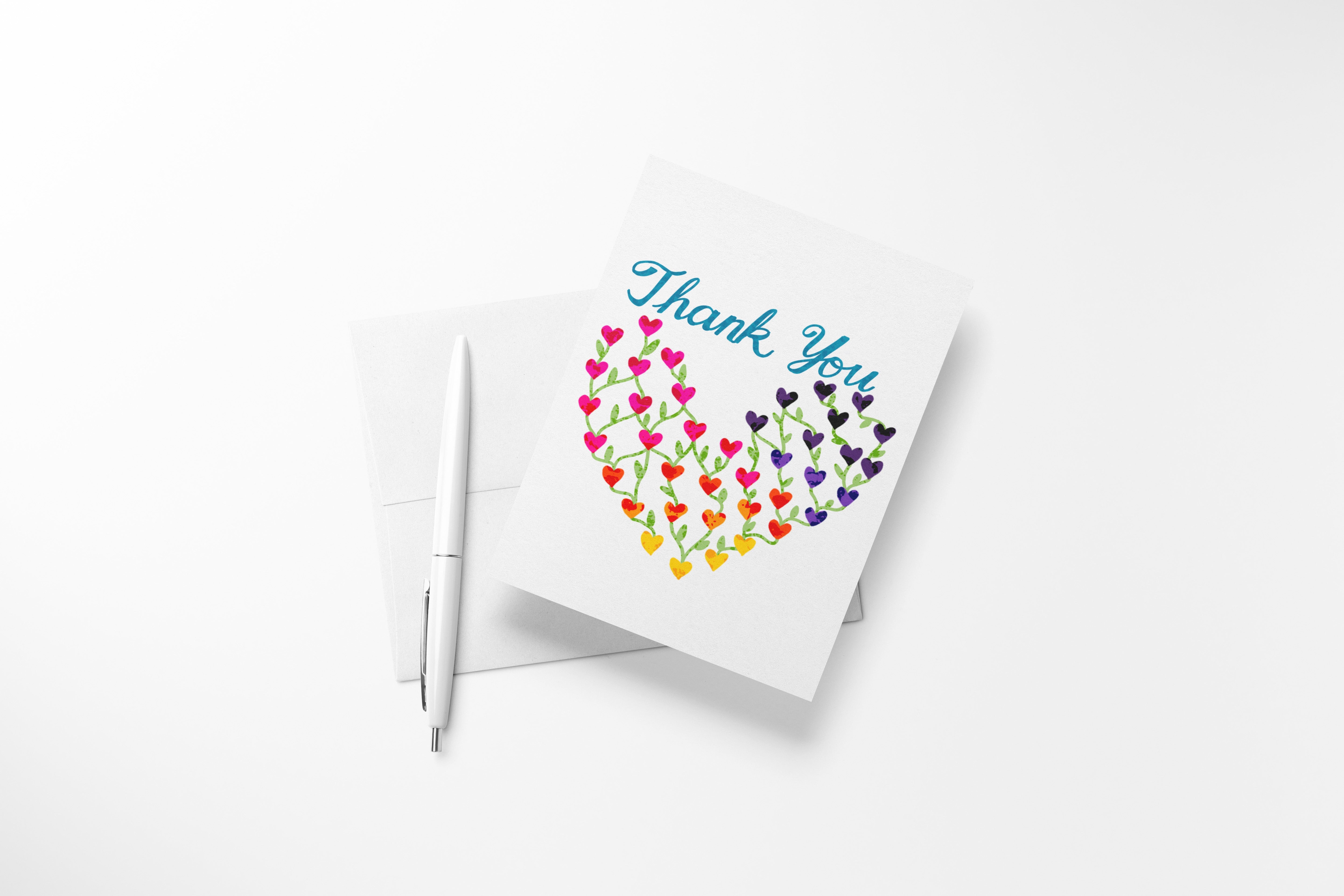 Rainbow Hearts Thank You Greeting Card | Hand-lettered