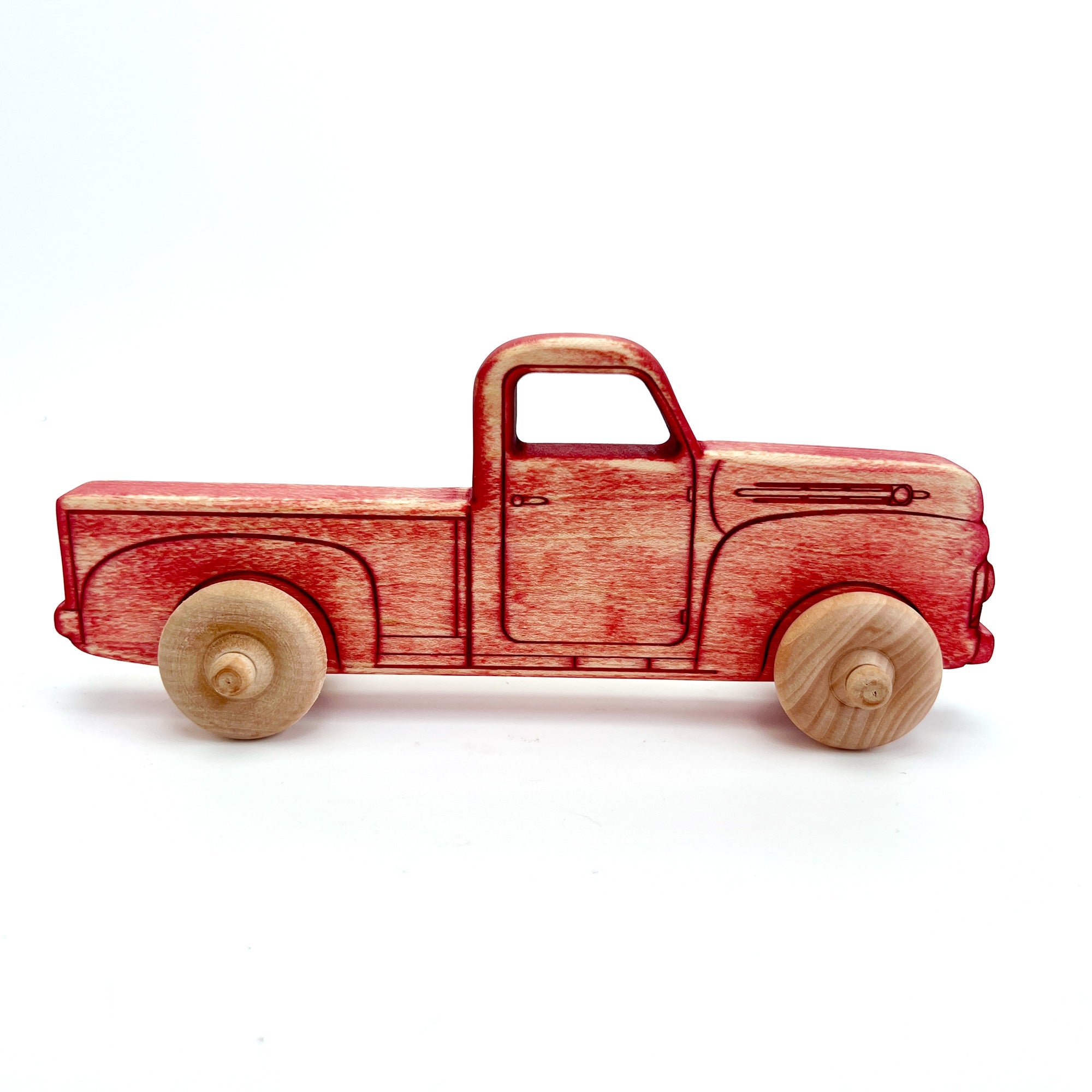 Montessori Educational 9" Vintage Red Wooden Pickup Truck For Toddlers 1–3 | Eco-friendly Maple Wood Toy | Made In The Usa 🇺🇸