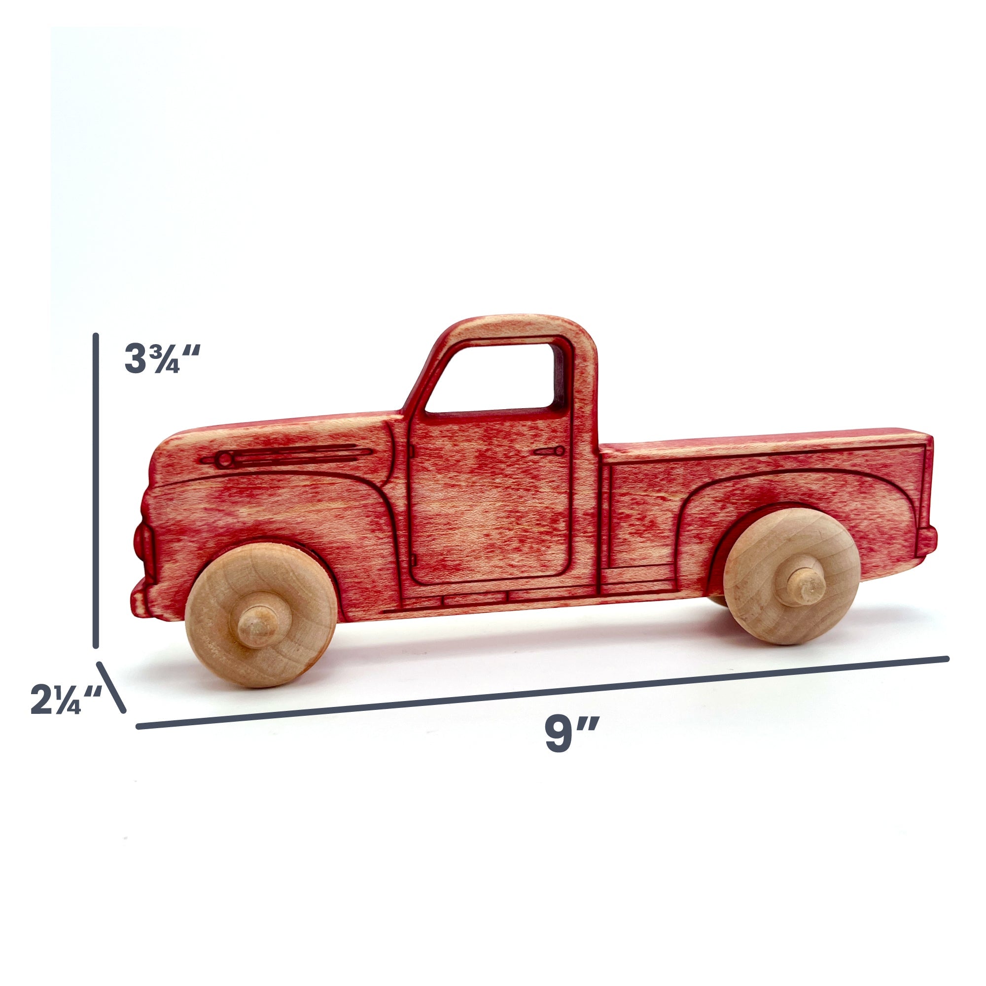 Montessori Educational 9" Vintage Red Wooden Pickup Truck For Toddlers 1–3 | Eco-friendly Maple Wood Toy | Made In The Usa 🇺🇸