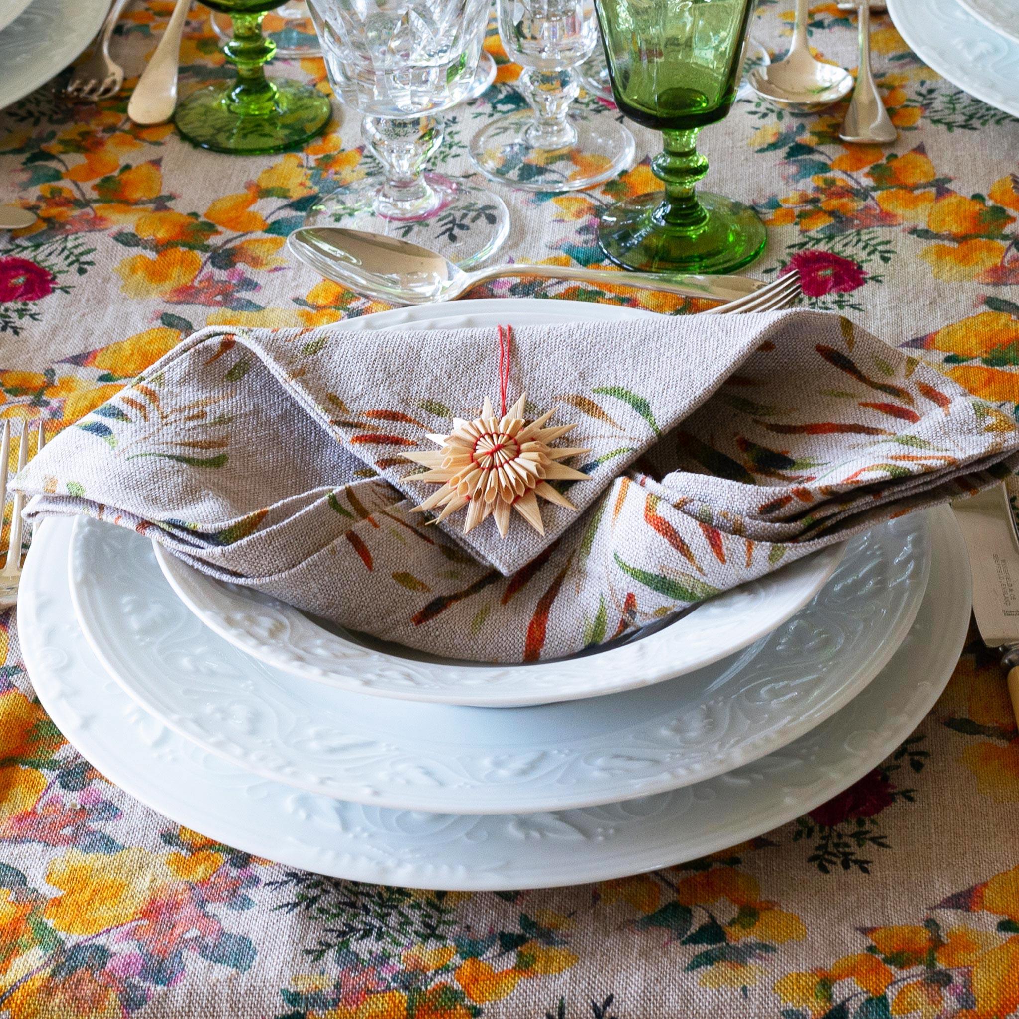 6 Organic Linen Napkins In Red Palm