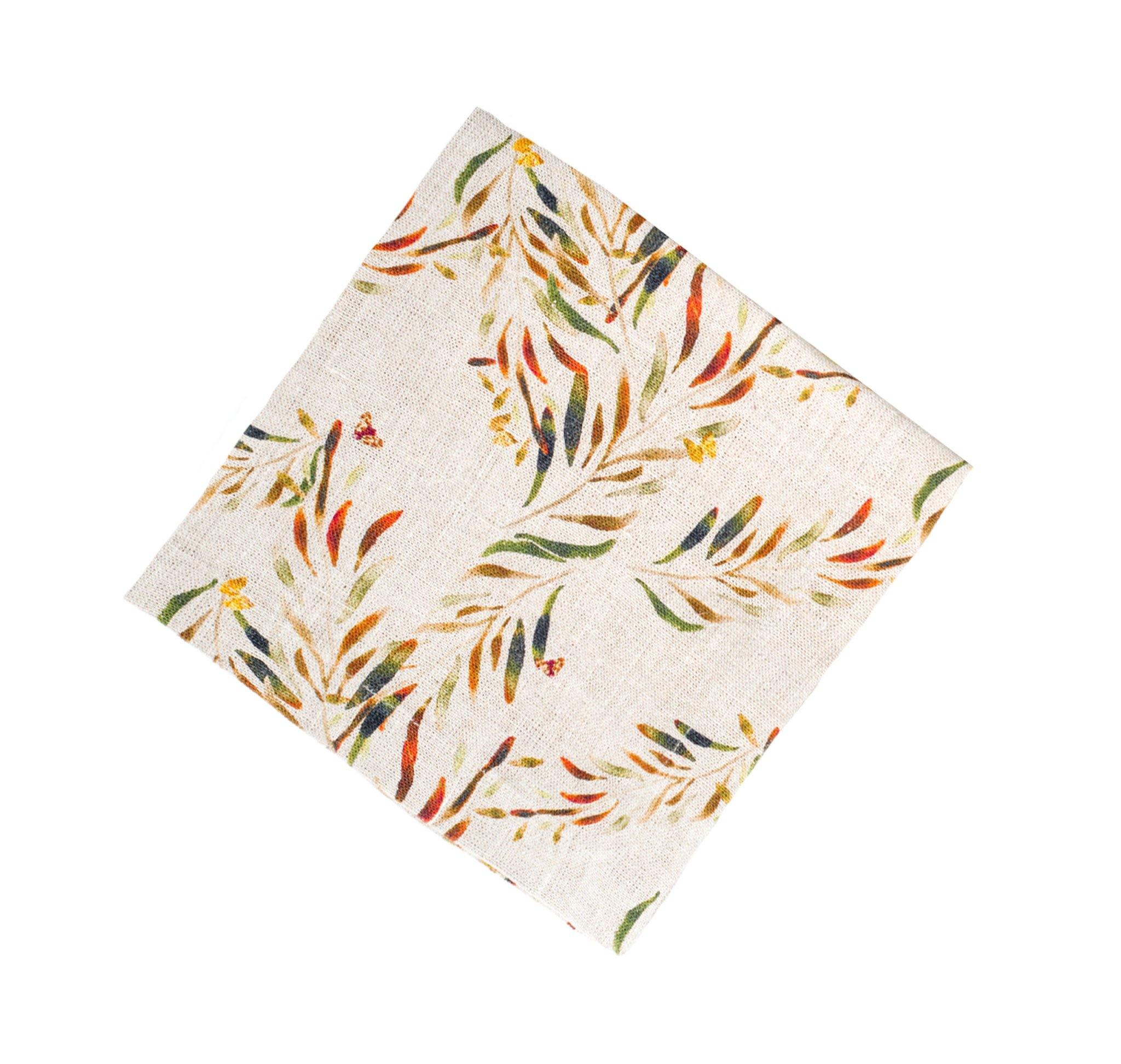 6 Organic Linen Napkins In Red Palm