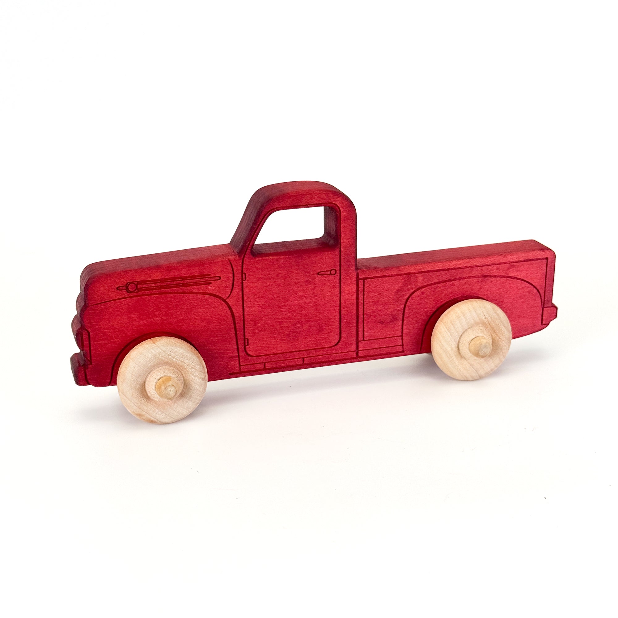 Montessori Educational Red Wooden Pickup Truck For Toddlers 1–3 | Eco-friendly Maple Wood Toy | Made In The Usa 🇺🇸