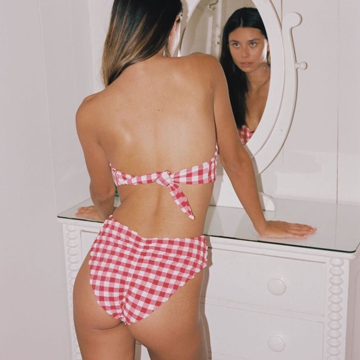 Red Gingham Paula Tie-up Bikini Bottom