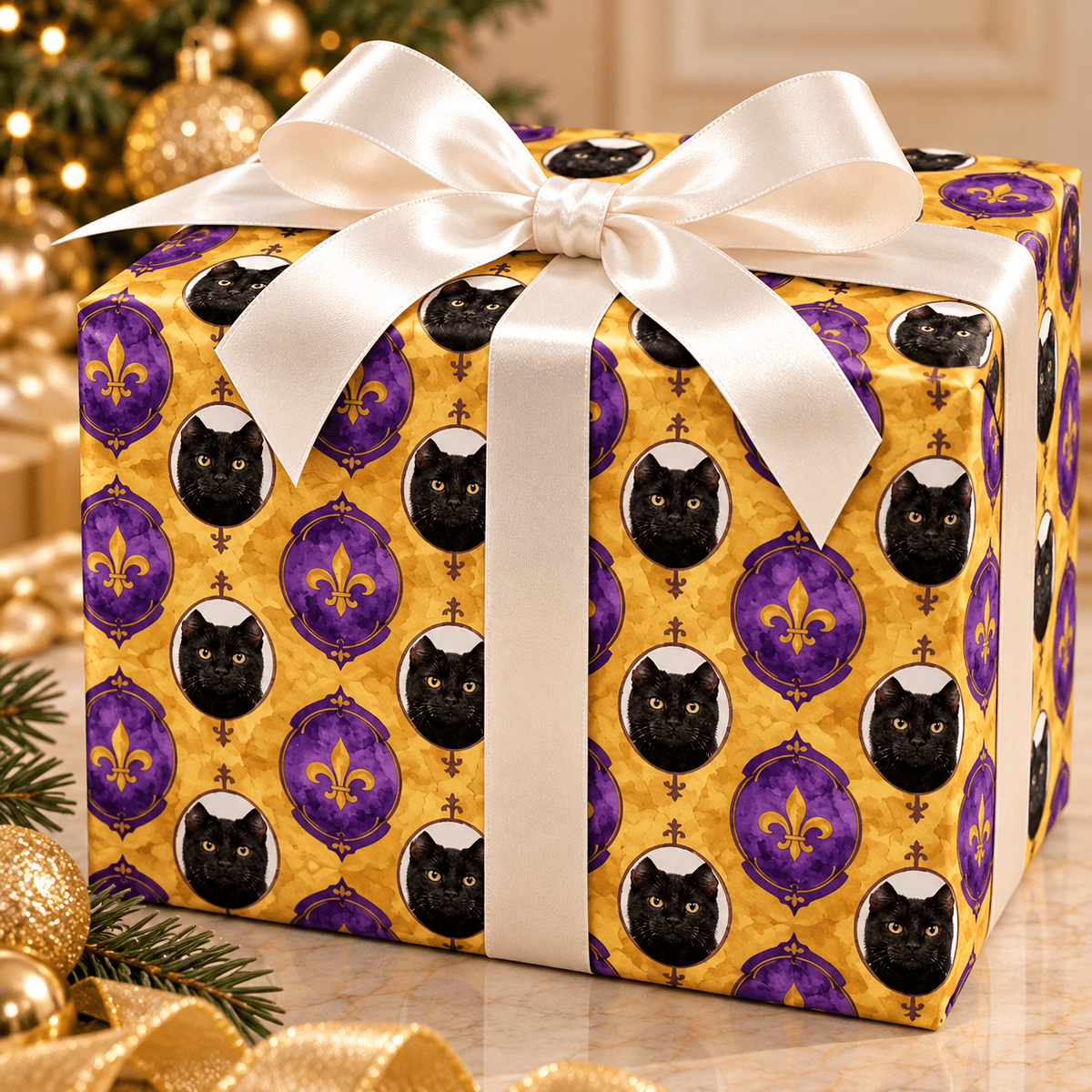 Personalized Fleur-de-lis Ornamental Wrapping Paper | Custom Gift Wrap