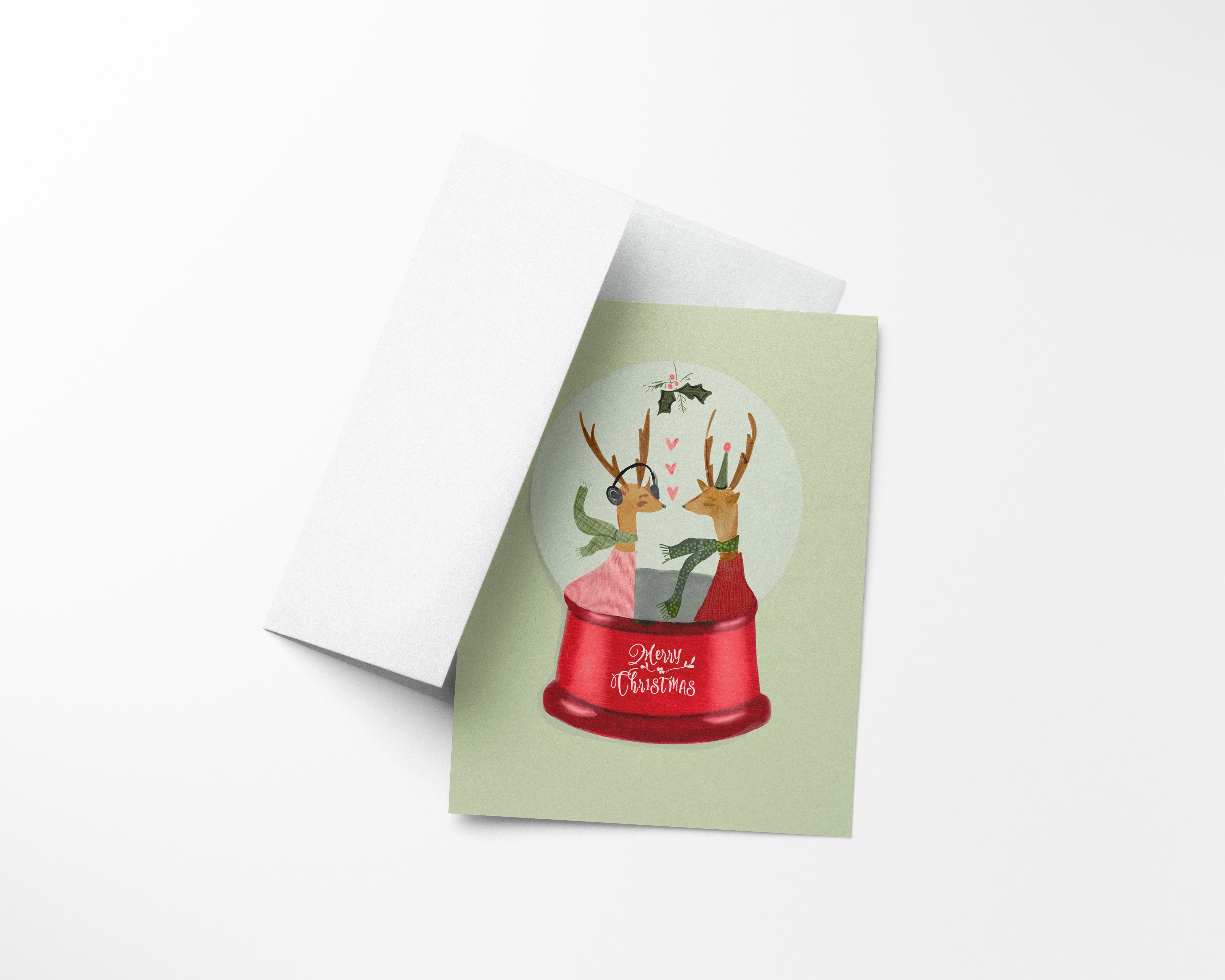 Reindeer Snow Globe Christmas Card – Whimsical Holiday Card