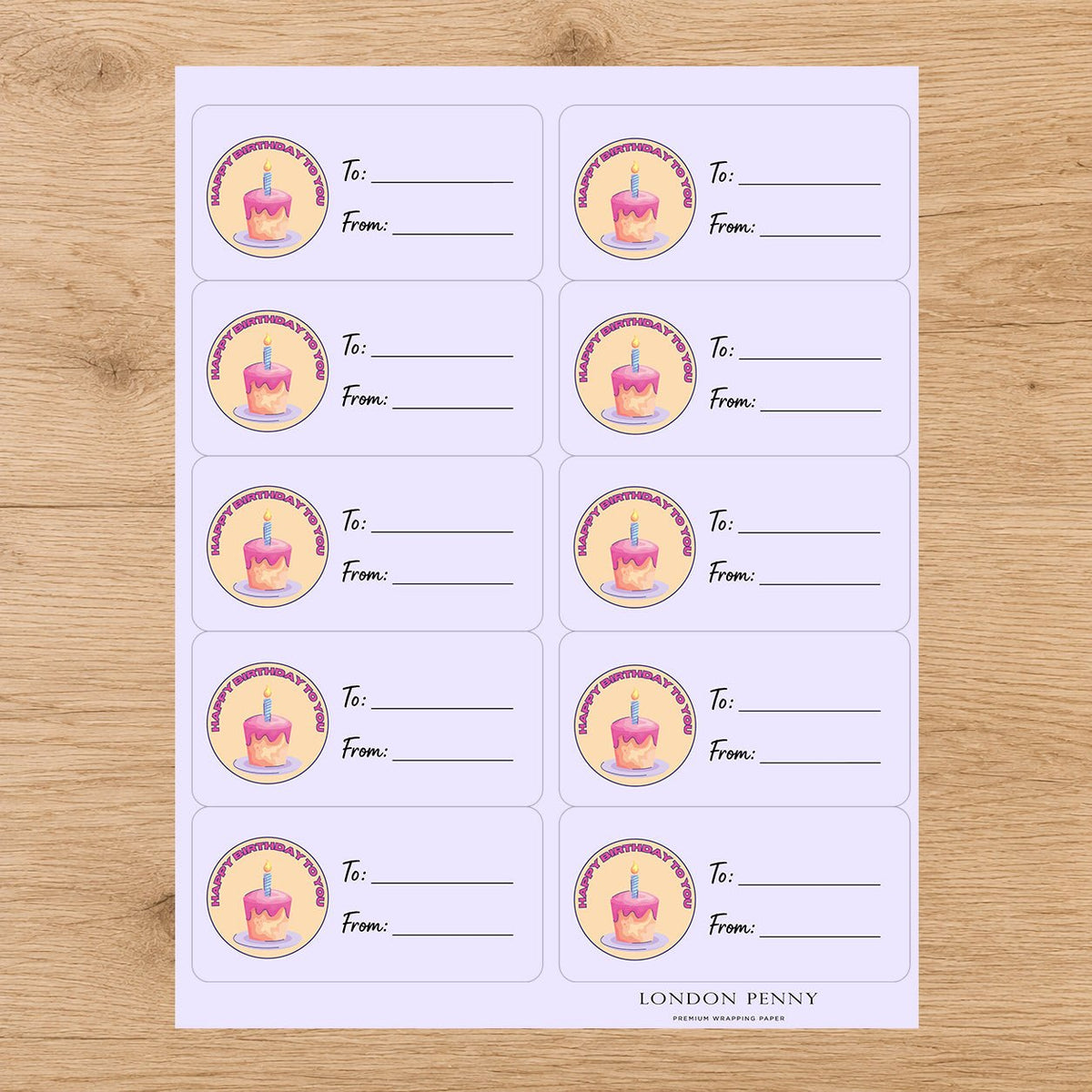 Retro Birthday Cake Gift Tag Sticker Sheet