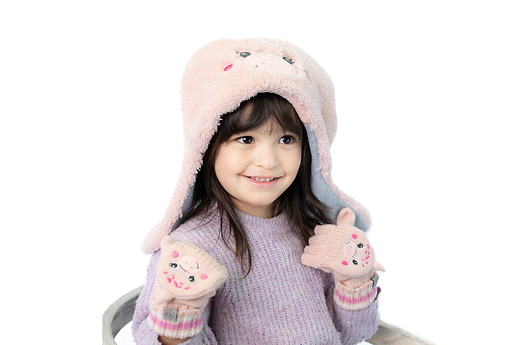 Toddler/kids Knitted Fingerless Gloves With Mitten Flaps - Dino Pink