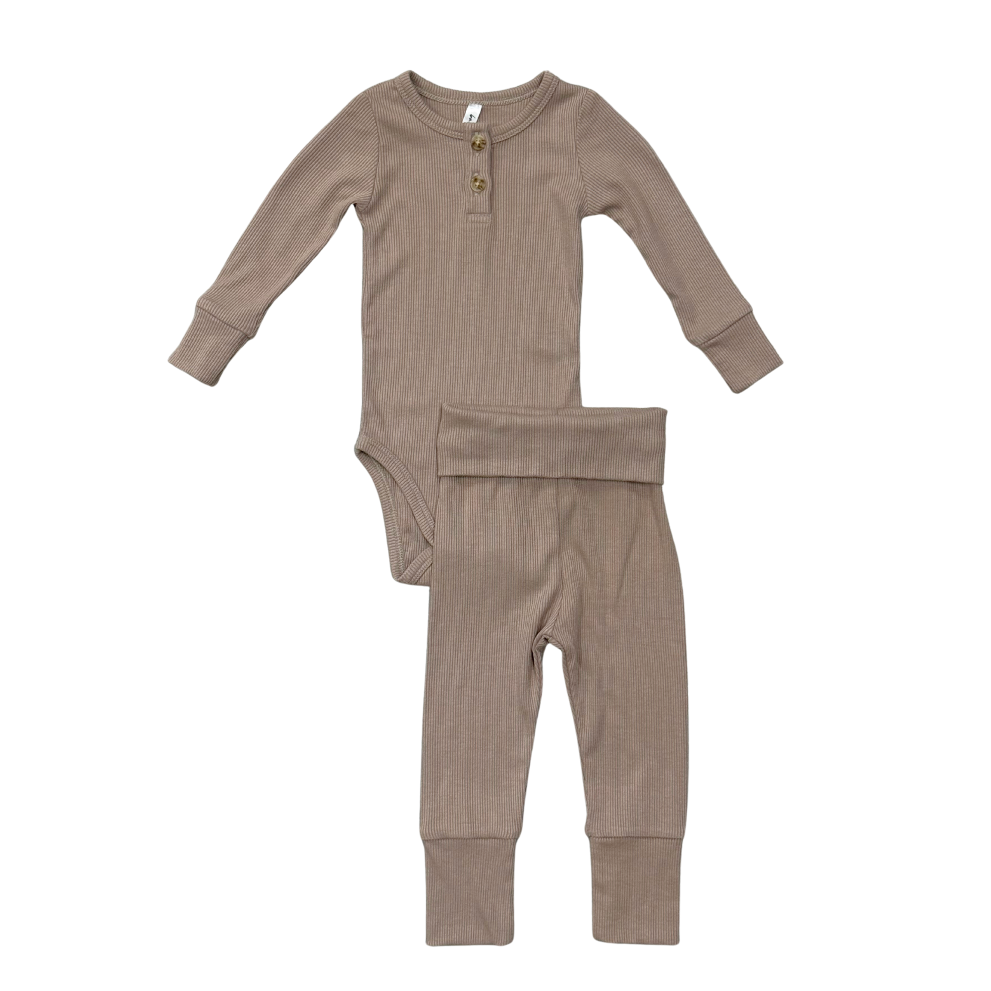 Baby Boy Ribbed Henley Bodysuit Set In Portabella