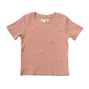 Girls Ribbed Short Sleeve Tee In Rose Cloud Bows