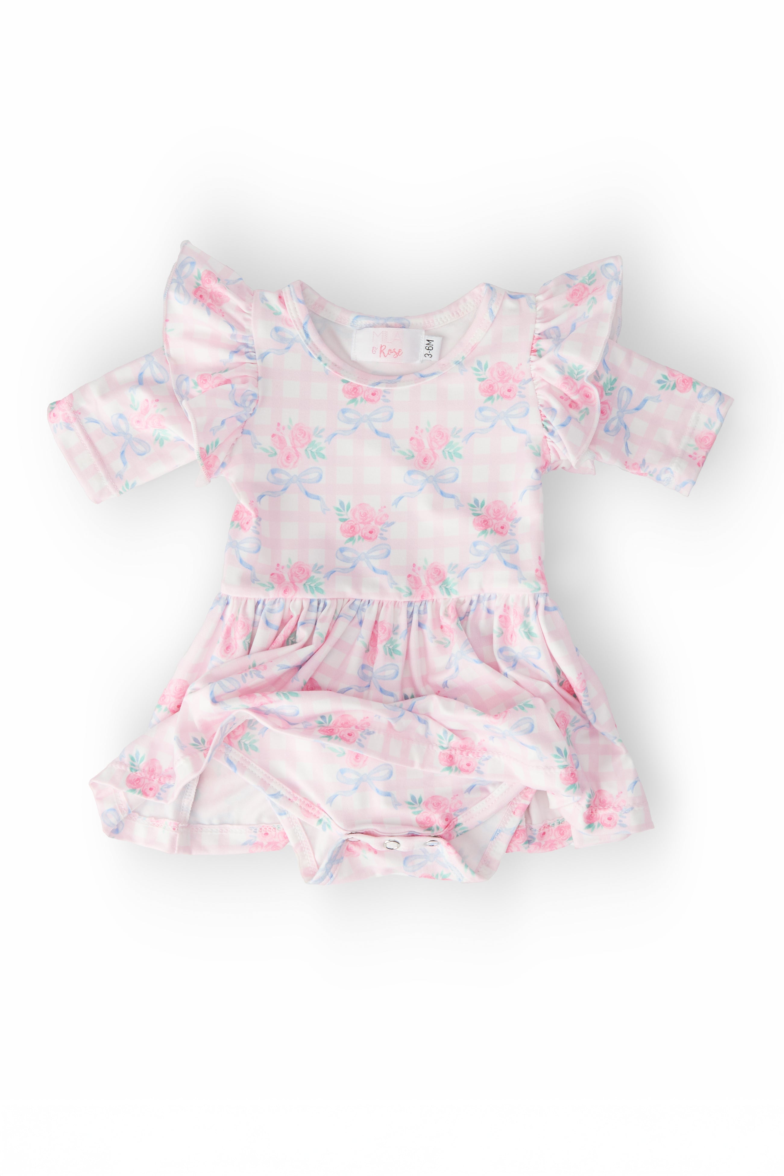 Ribbons & Roses 3/4 Sleeve Flutter Twirl Bodysuit