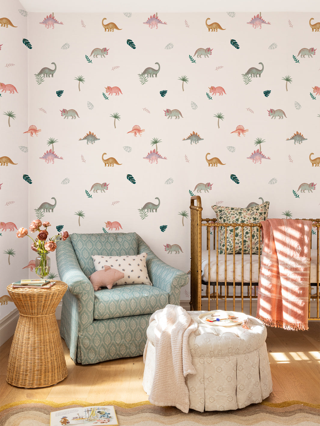 'roaming Pastel Dinos' Wallpaper By Meri Meri - White