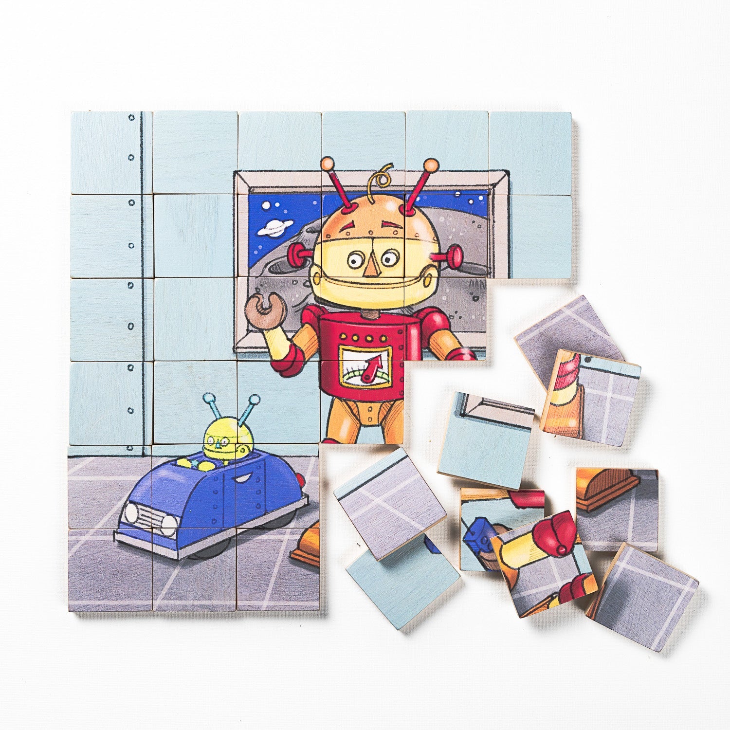 Magic Magnetic Wooden Puzzle With Cotton Bag - Friendly Robot | Made In The Canada | Printed With Non-toxic Ink In The Usa 🇺🇸