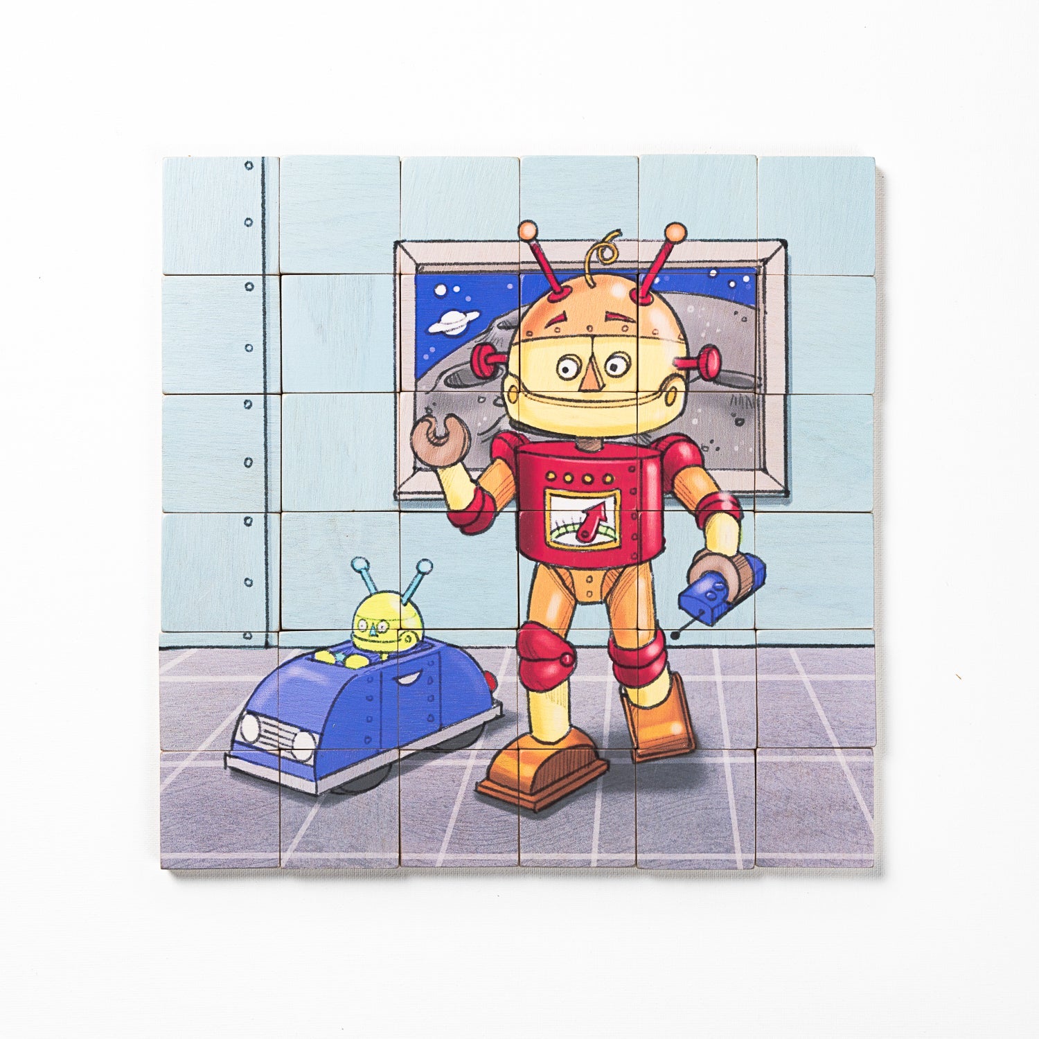 Magic Magnetic Wooden Puzzle With Cotton Bag - Friendly Robot | Made In The Canada | Printed With Non-toxic Ink In The Usa 🇺🇸