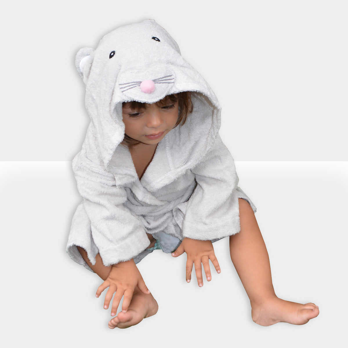 Baby Bathrobe Cotton Grey Elephant