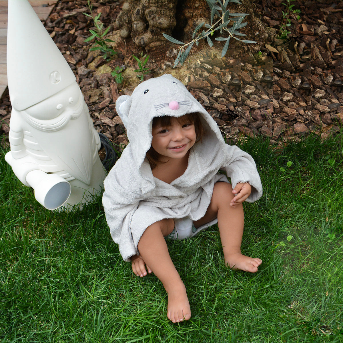 Baby Bathrobe Cotton Grey Elephant