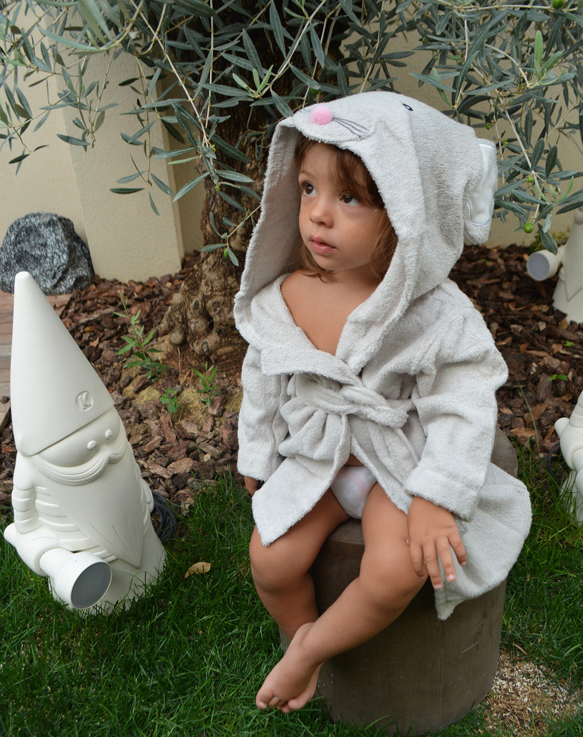 Baby Bathrobe Cotton Grey Elephant