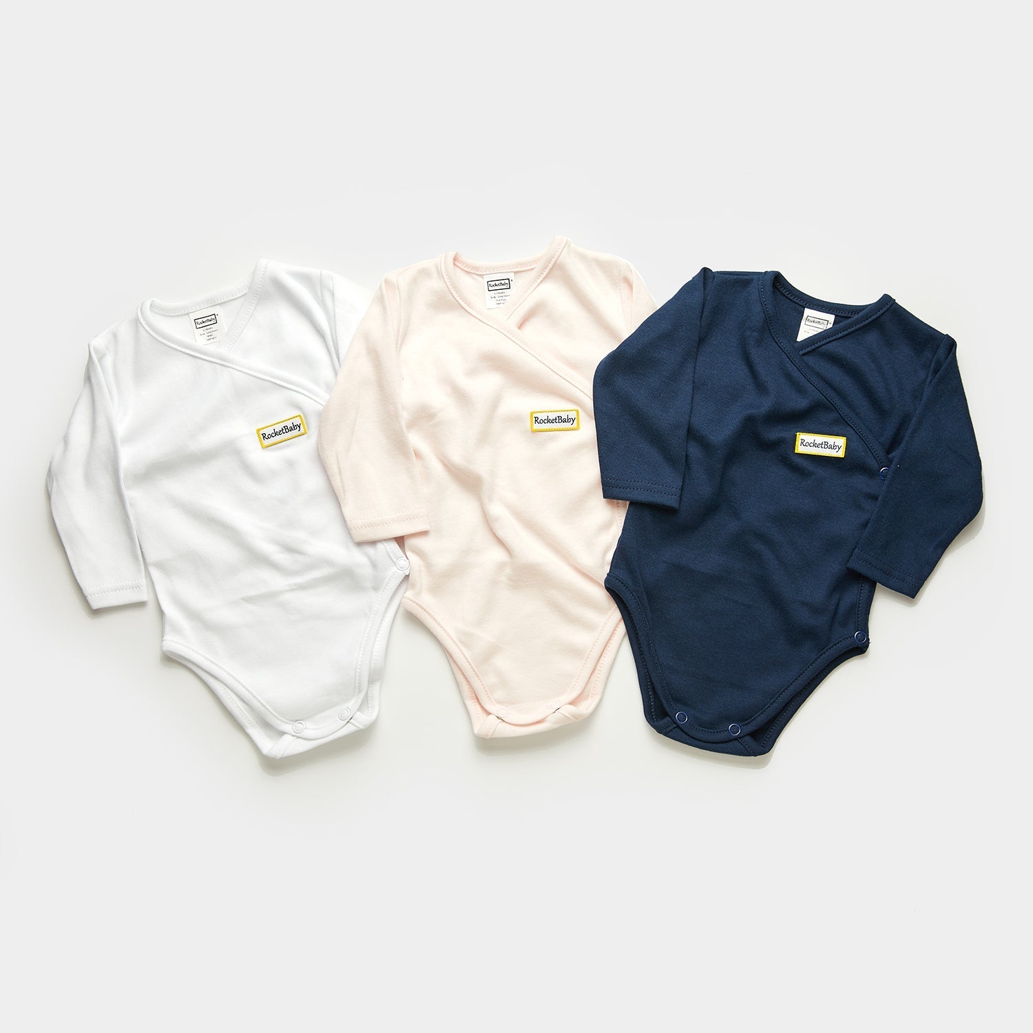 Bodysuit Kimono Long Sleeve 3-pack Baby Pink