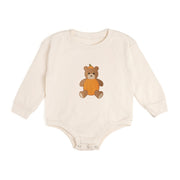 Pumpkin Teddy Bear Patch Long Sleeve Romper