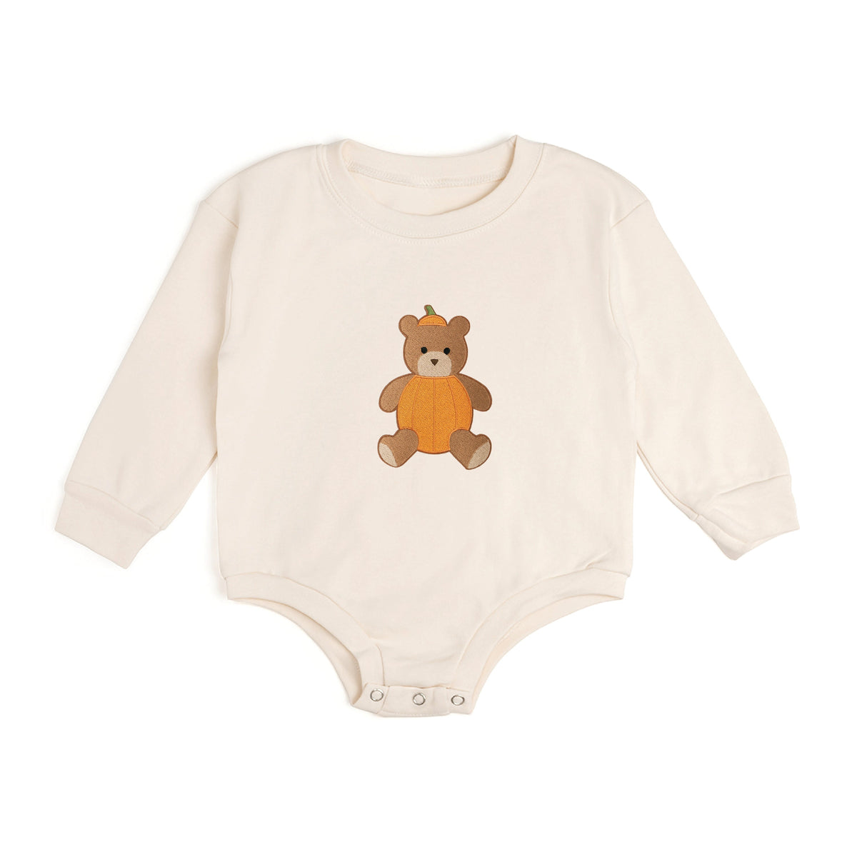 Pumpkin Teddy Bear Patch Long Sleeve Romper
