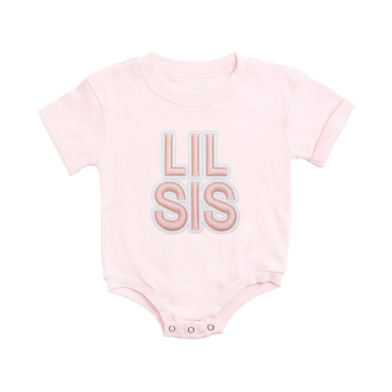 Lil Sis Embroidered Patch Short Sleeve Romper
