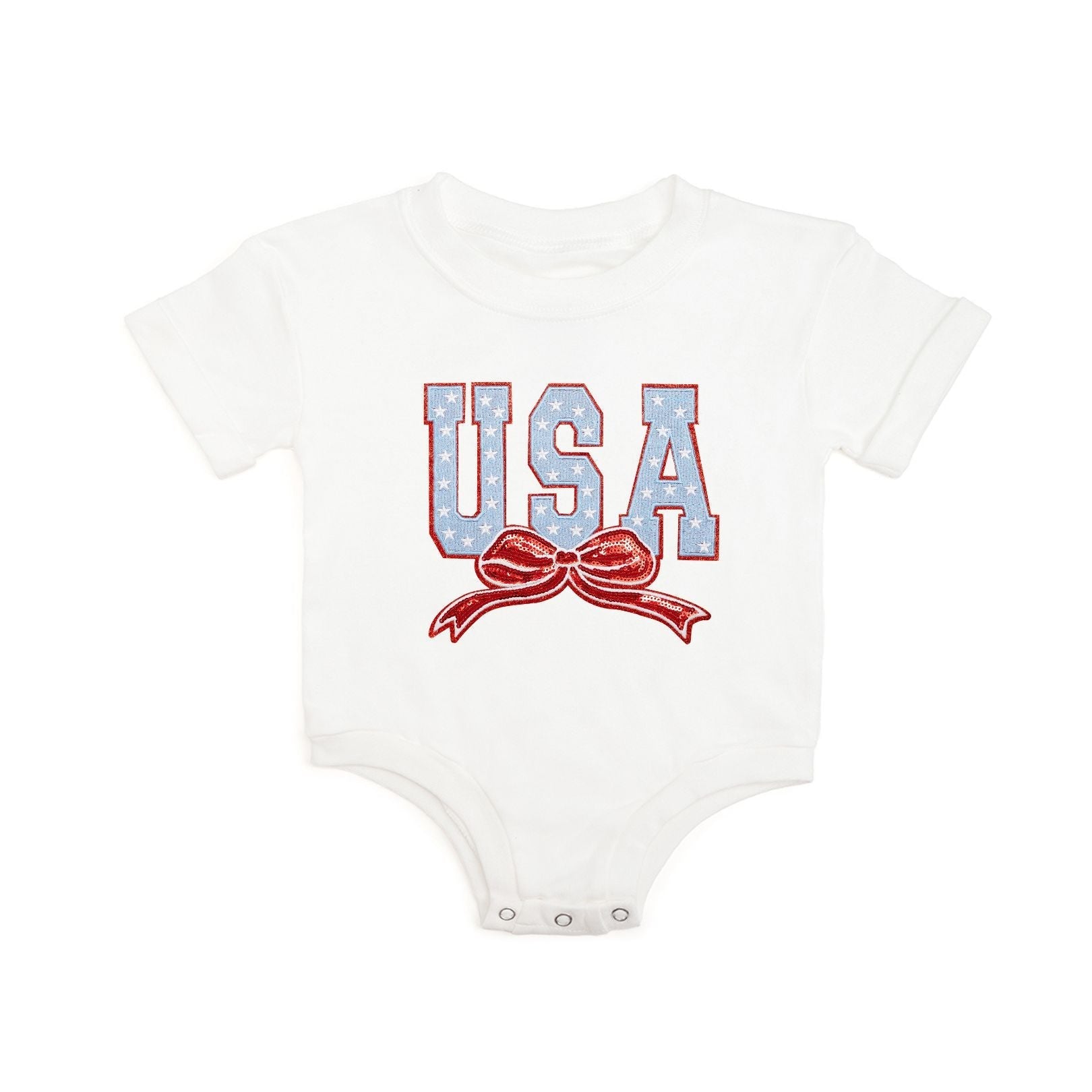 Usa Stars & Bow Patch Short Sleeve Romper