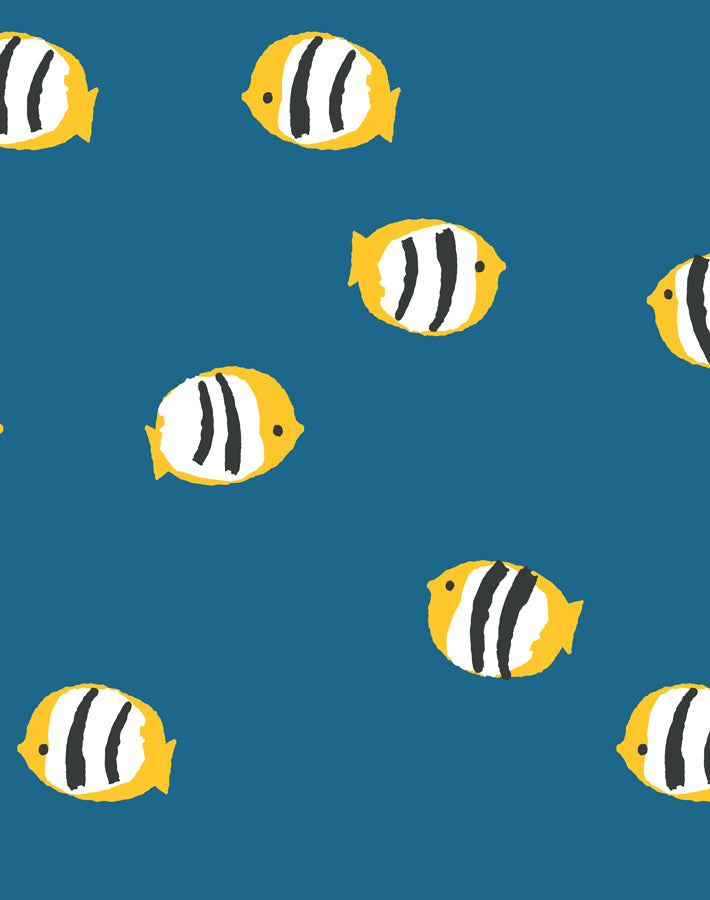 'rosa Fish' Wallpaper By Tea Collection - Cadet Blue