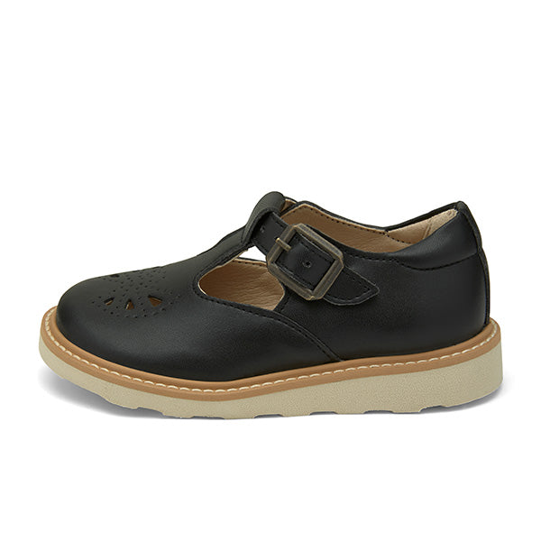 Rosie Vegan T-Bar Kids Shoe Black Synthetic Leather