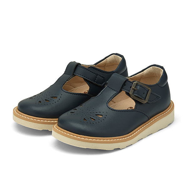 Rosie Vegan T-Bar Kids Shoe Navy Synthetic Leather