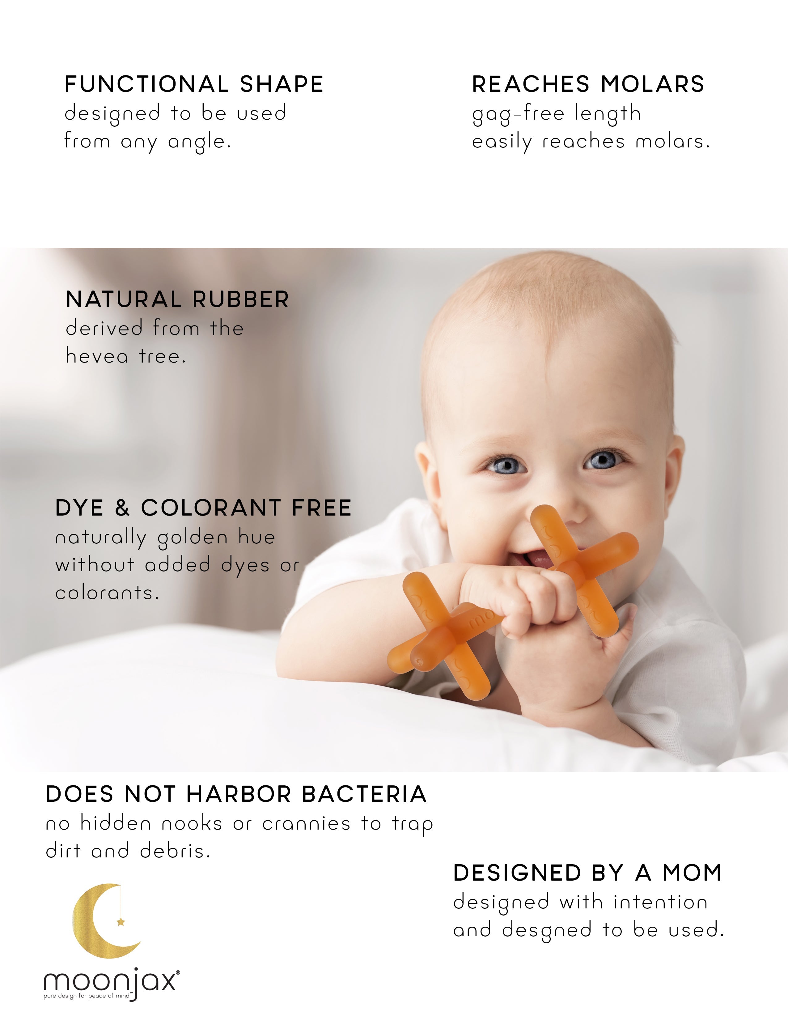 1-pack Natural Hevea Tree Rubber Patented Moonjax® Best Baby Teether