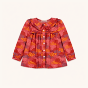 Ruffle Trim Blouse In Red Floral