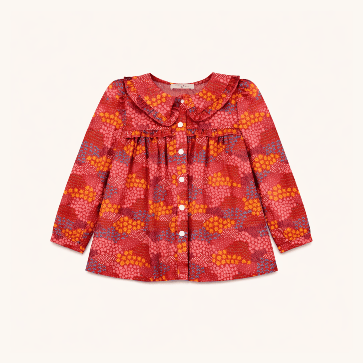 Ruffle Trim Blouse In Red Floral