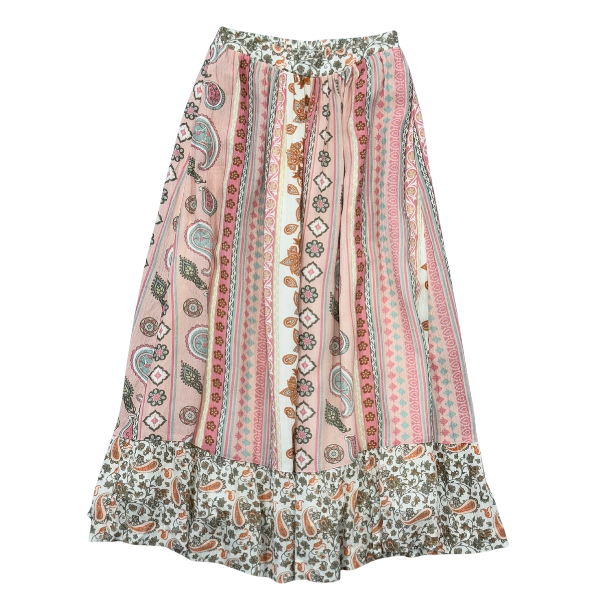 Girls Ruffle Bottom Maxi Skirt In Willow Paisley