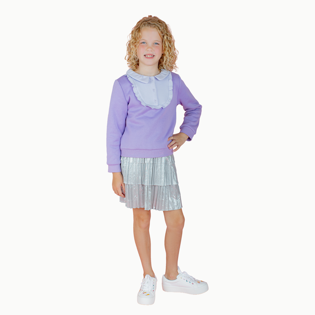 Ruffle Half-button Sweatshirt