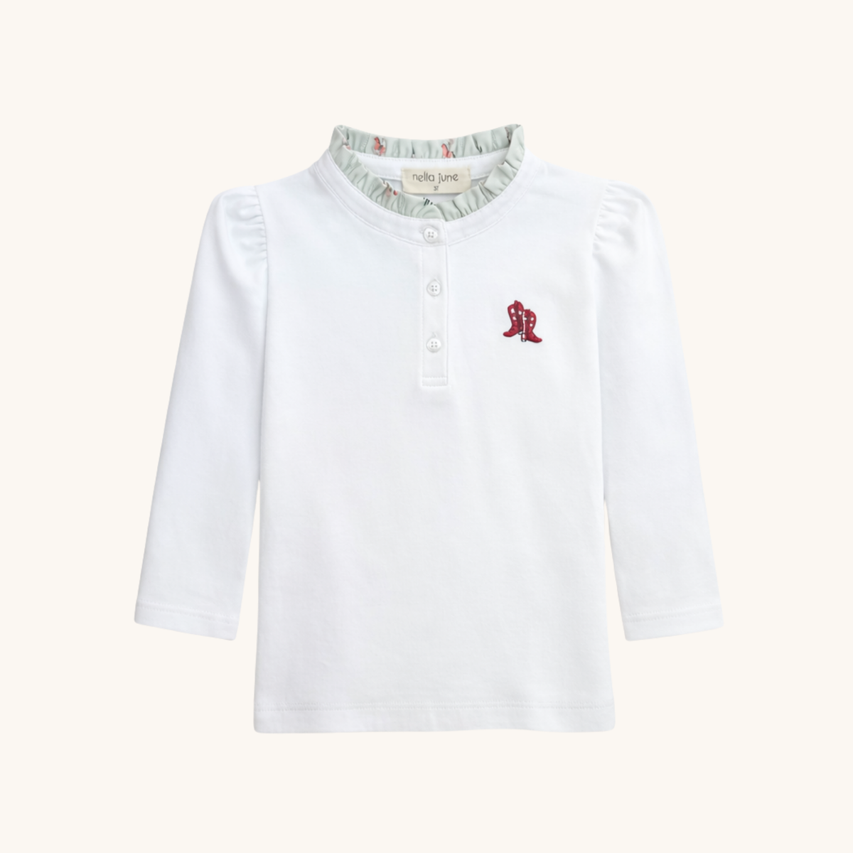 Ruffle Trim Long Sleeve Tee In White/rodeo