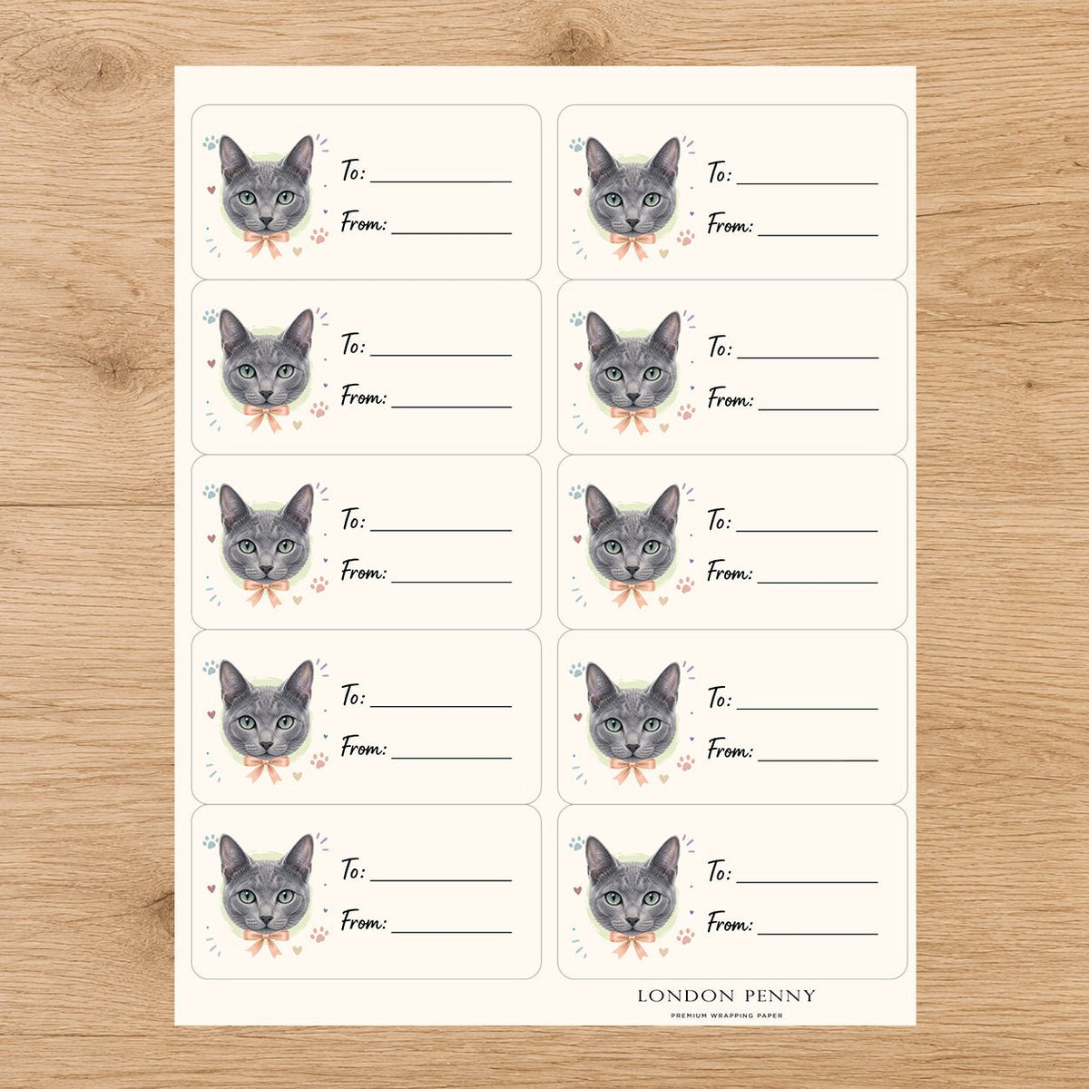 Russian Blue Purrfectly Yours Gift Tag Sticker Sheet