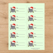 Russian Blue Santa Paws Gift Tag Sticker Sheet