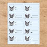 Russian Blue Pawprint Wishes Gift Tag Sticker Sheet
