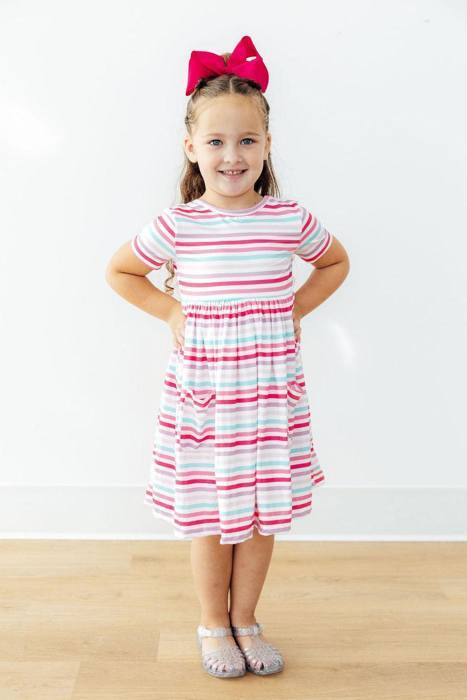 Pastel Stripes S/s Pocket Twirl Dress