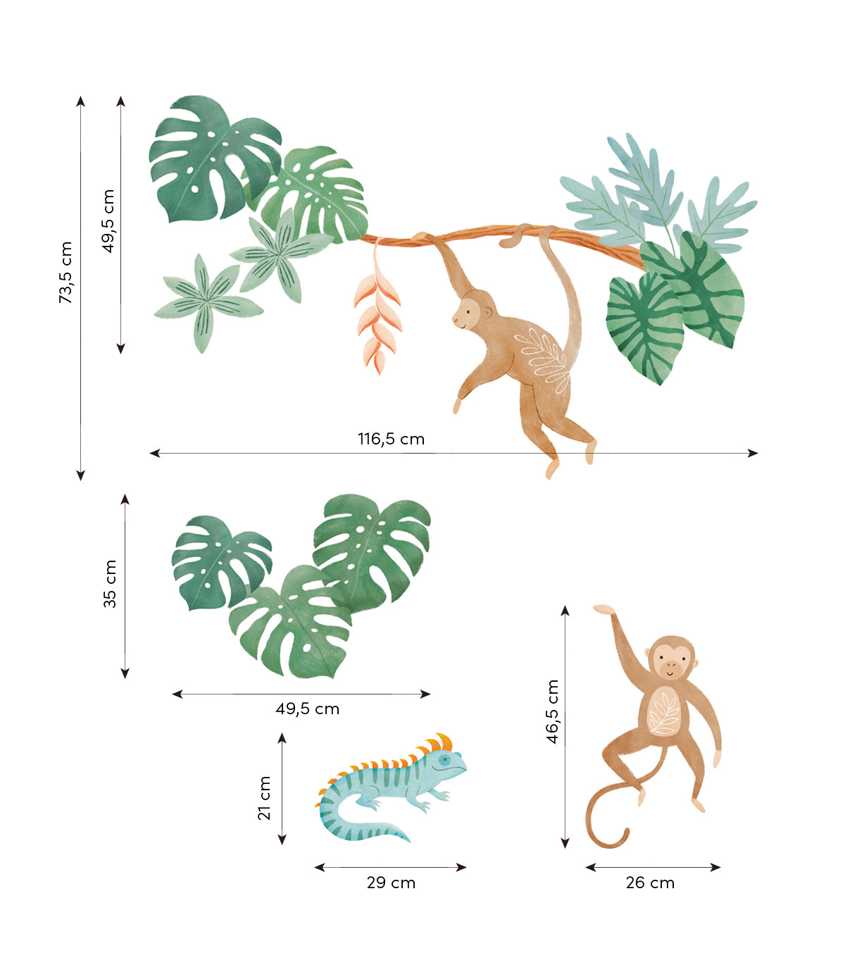 Yatsuni - Wall Decals Murals - Monkeys And Iguana