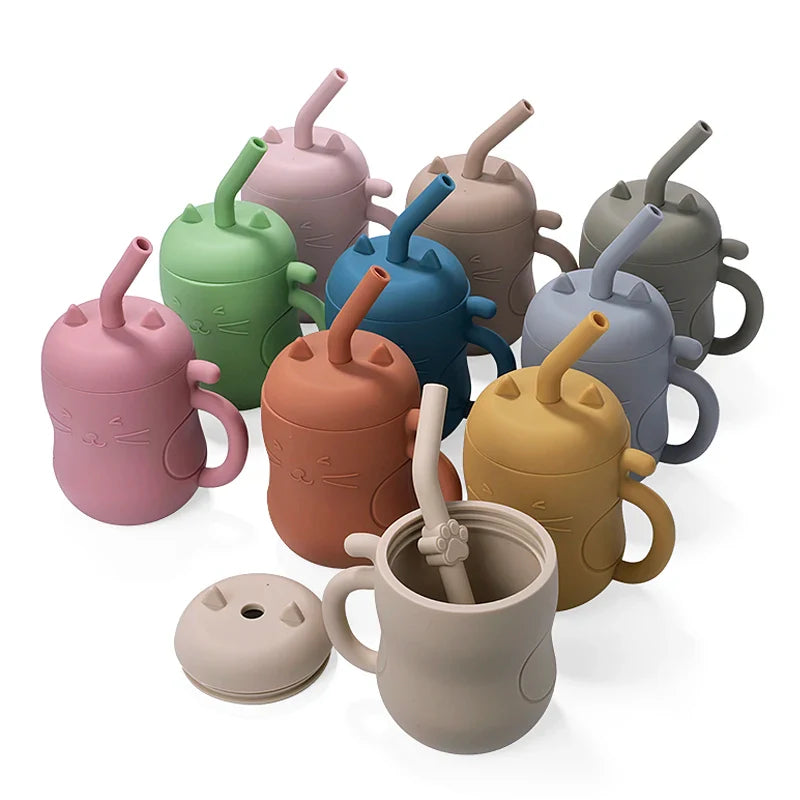 Silicone Straw Water Bottle For Children Multivariant