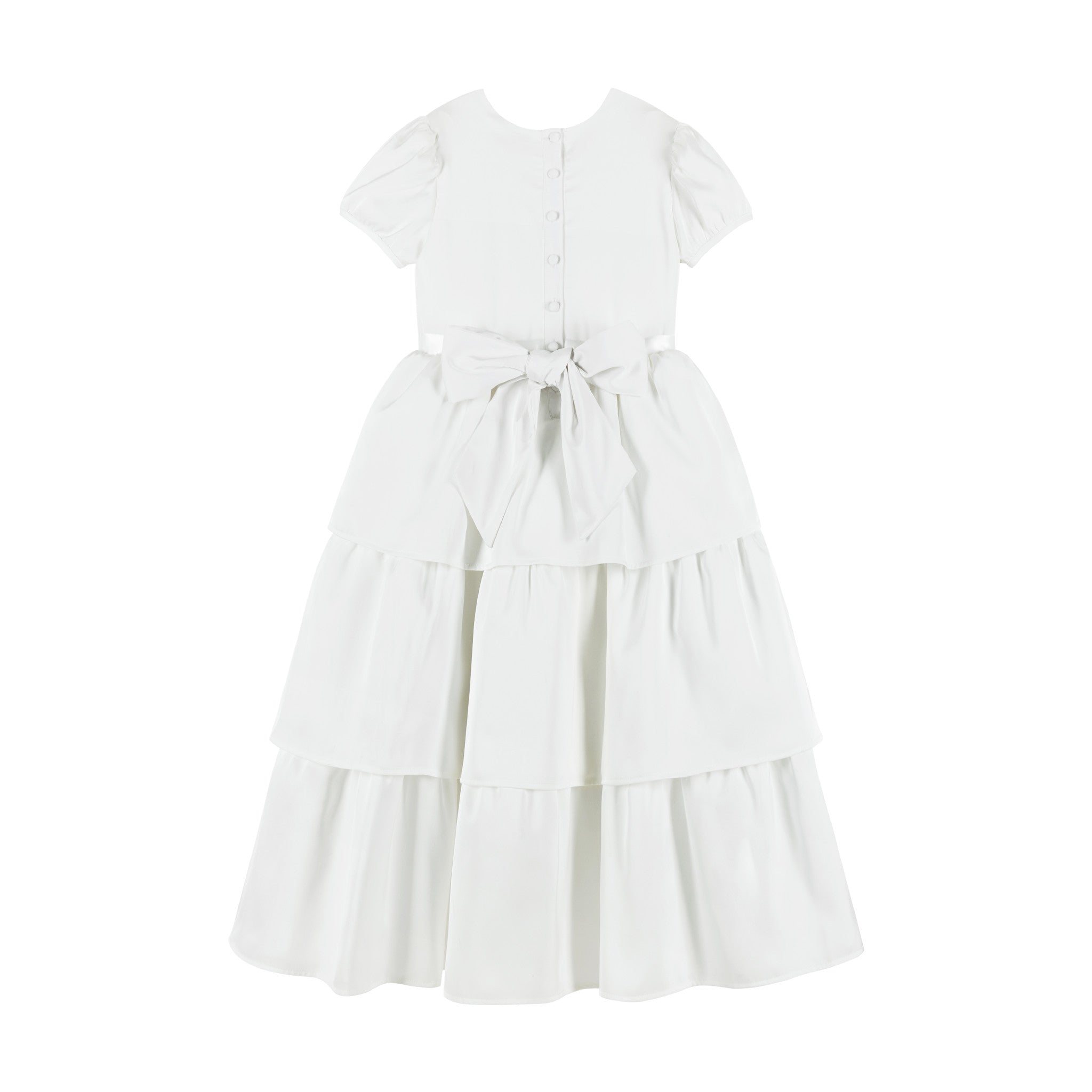 Tween Puff Sleeve Satin Tiered Dress (size 7-16) | White