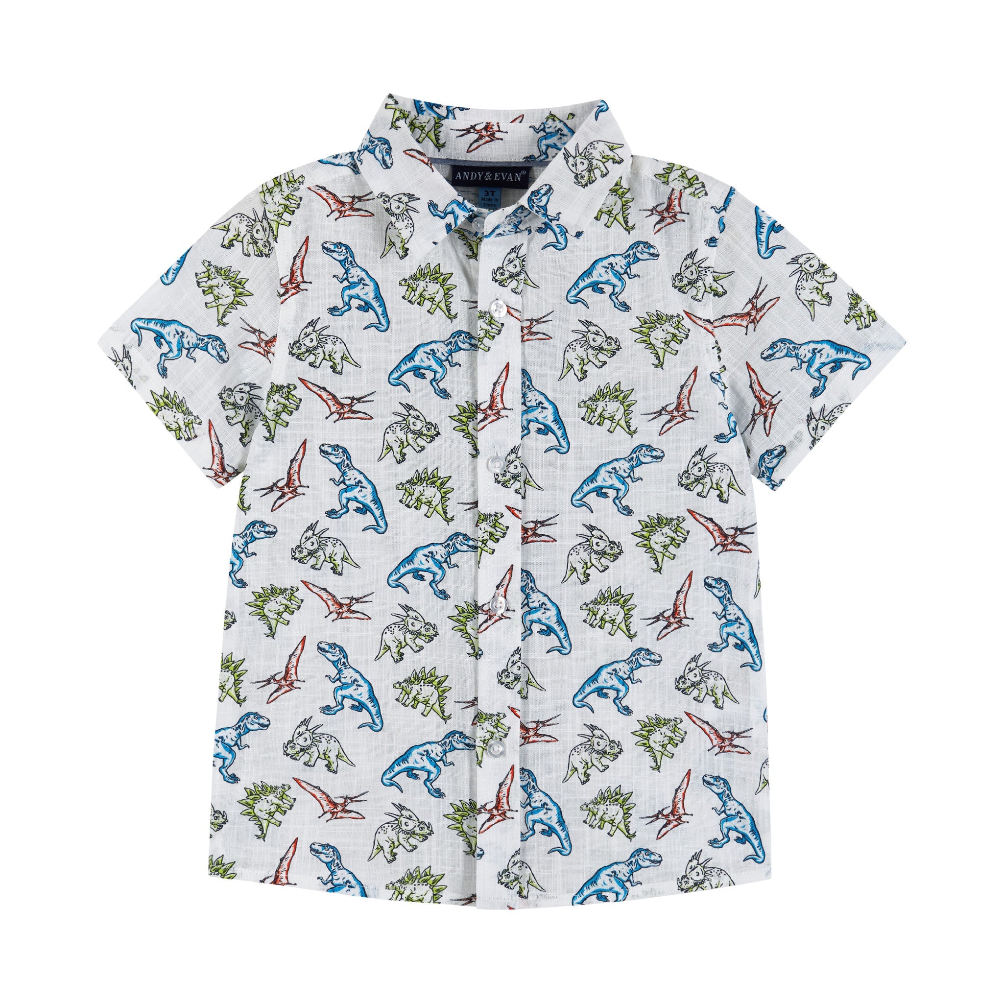 Short Sleeve Buttondown Shirt | Grey Dino Print