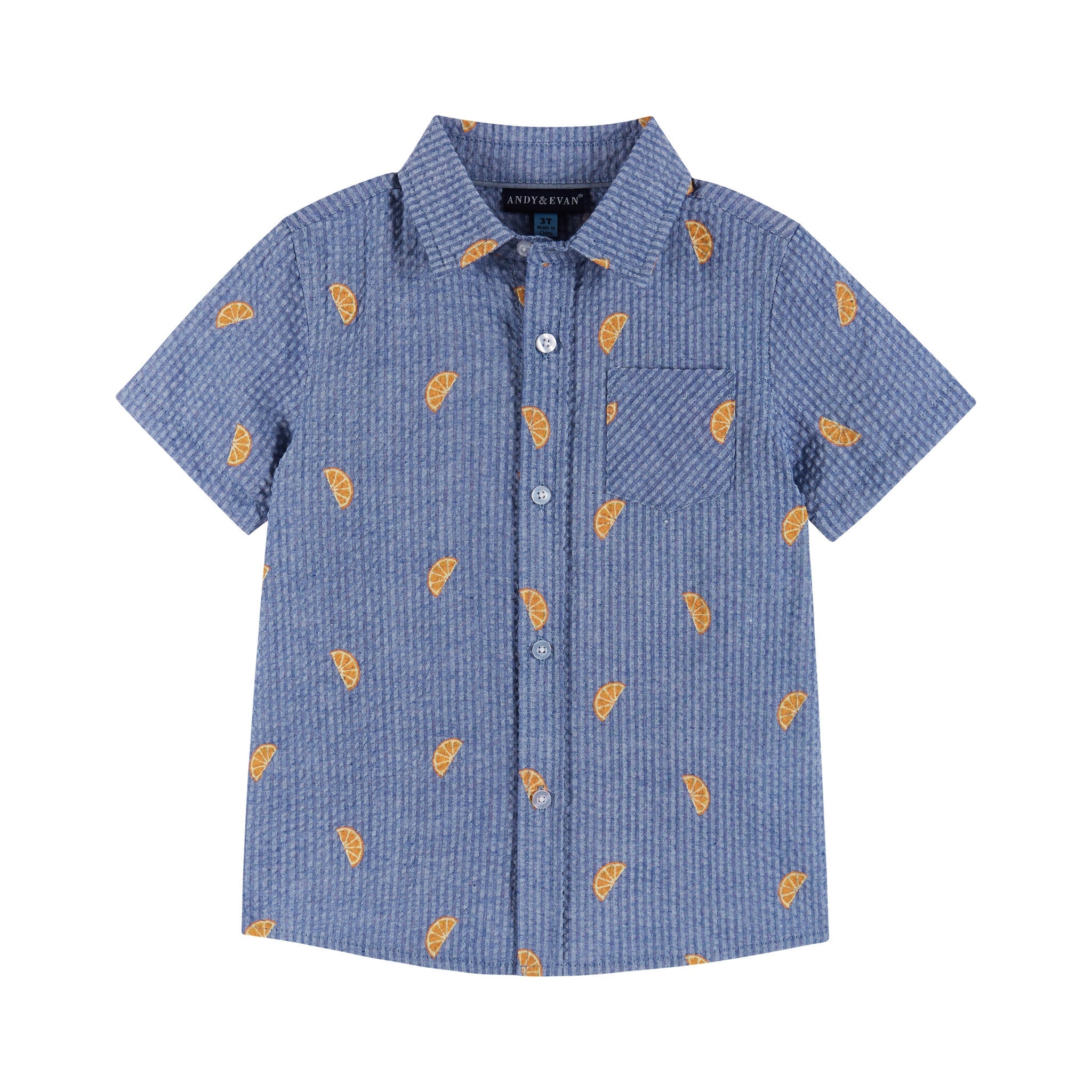 Kids Seersucker Short Sleeve Buttondown Shirt | Orange Slices