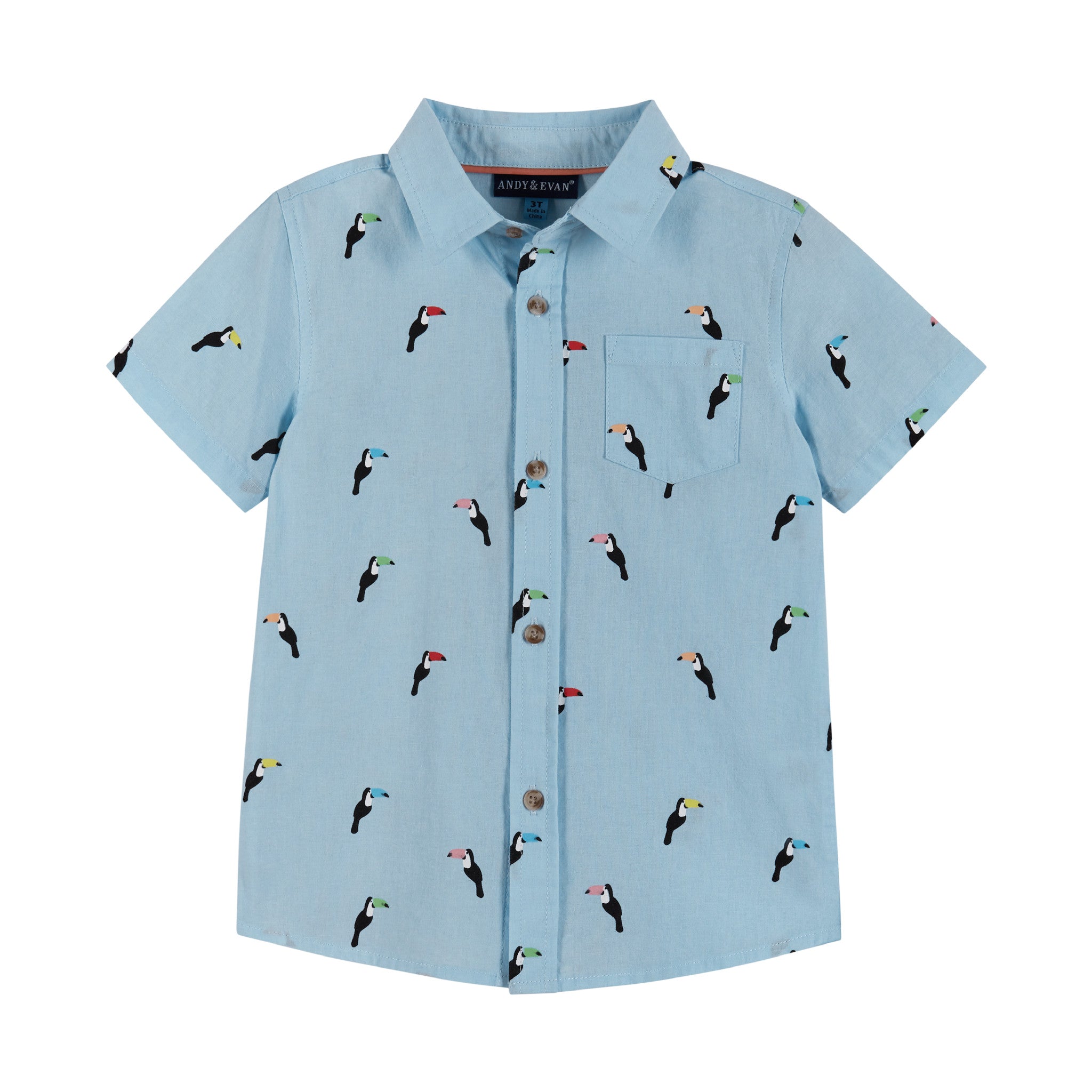 Woven Short Sleeve Buttondown Shirt | Blue Toucan Print