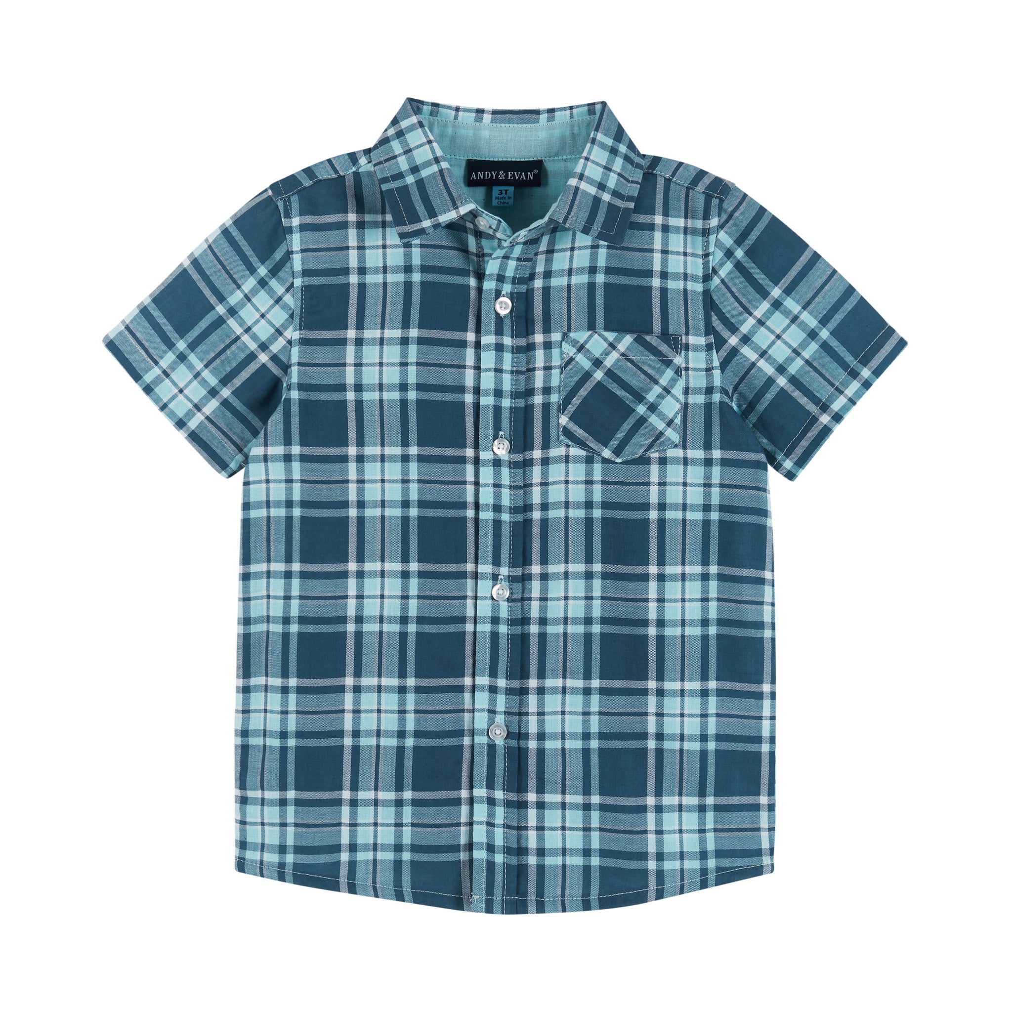 Short Sleeve Buttondown Shirt | Navy & Light Blue Plaid