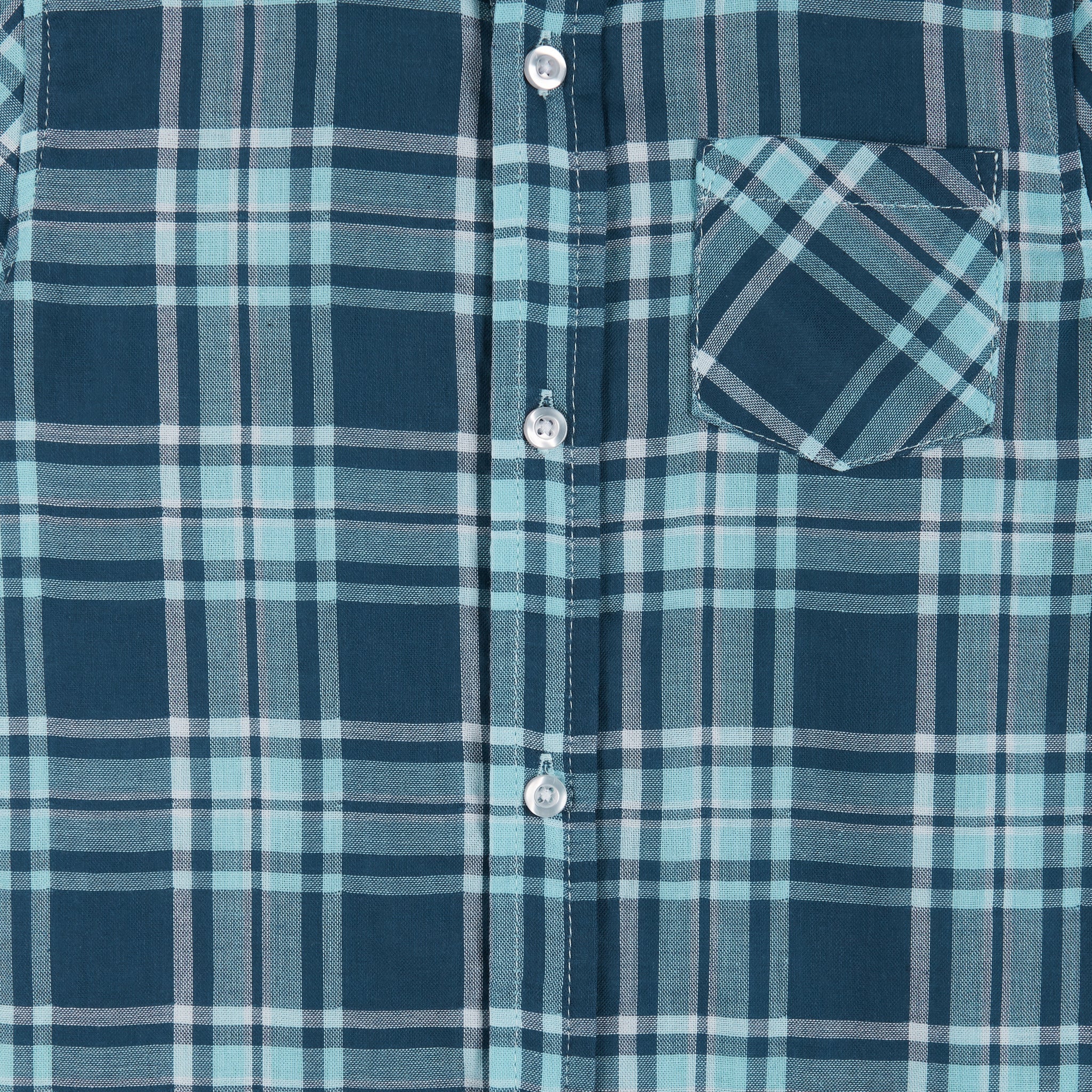 Short Sleeve Buttondown Shirt | Navy & Light Blue Plaid