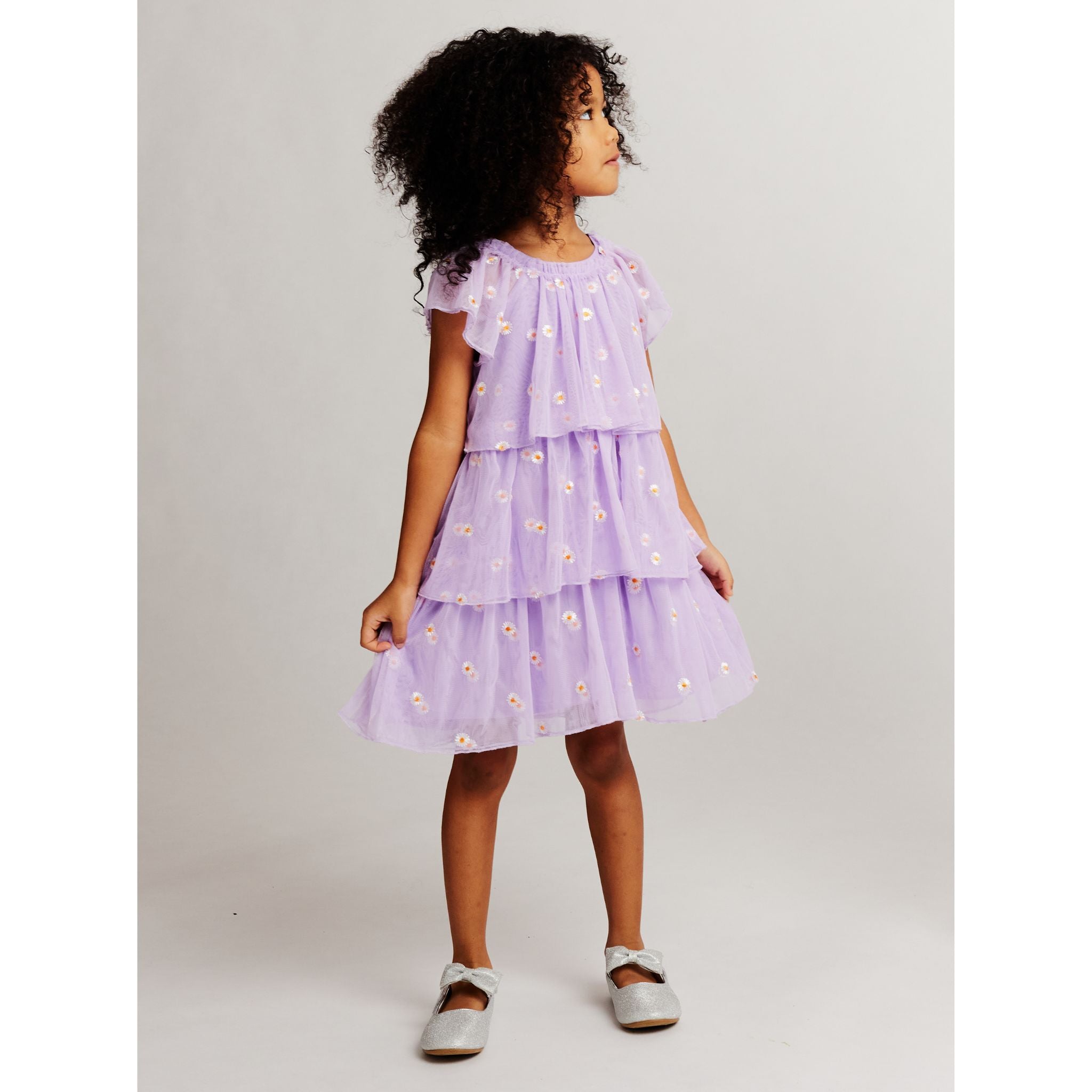 Purple Floral Ruffle Tiered Dress