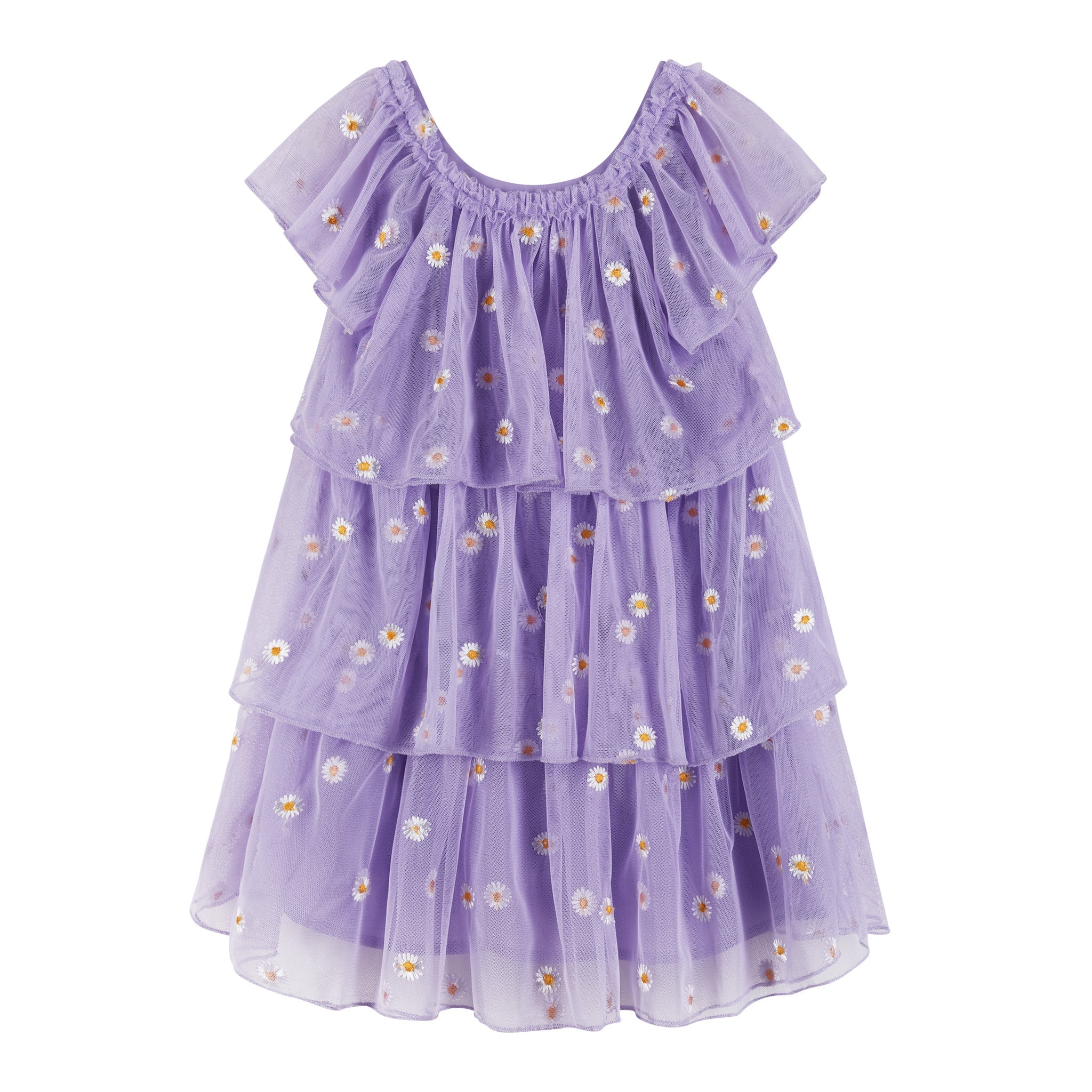 Purple Floral Ruffle Tiered Dress